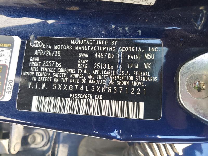 59731516 :رقم المزاد ، 5XXGT4L3XKG371221 vin ، 2019 Kia Optima مزاد بيع