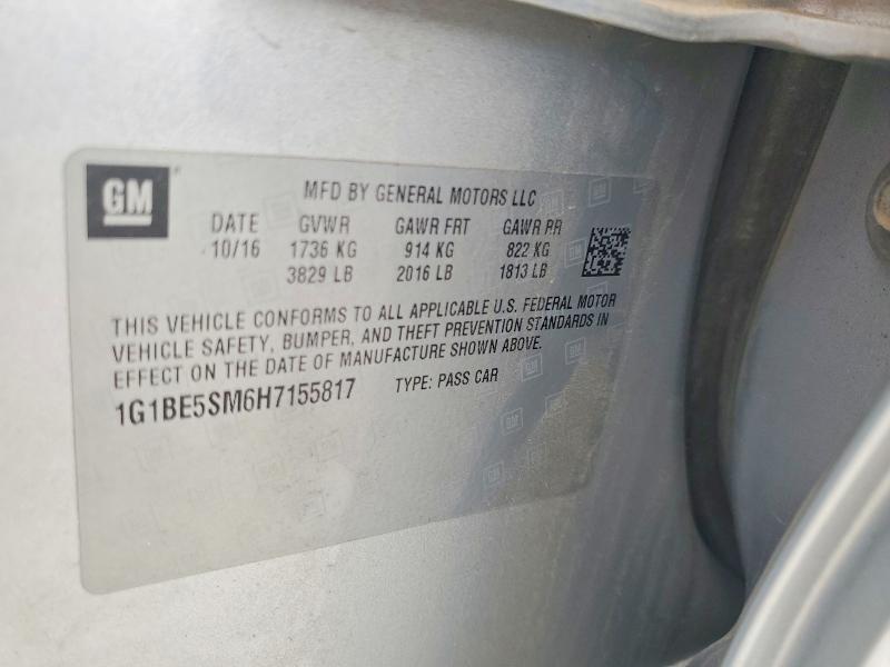 2017 Chevrolet Cruze მანქანა იყიდება აუქციონზე, vin: 1G1BE5SM6H7155817, აუქციონის ნომერი: 62033346