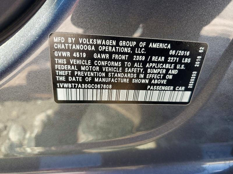 Aukcja sprzedaży 2016 Volkswagen Passat, vin: 1VWBT7A30GC067608, numer aukcji: 61742326