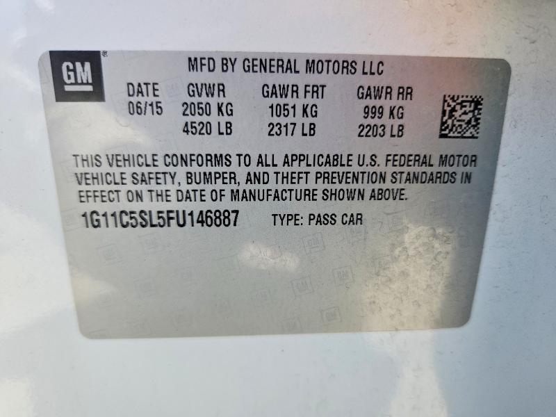 2015 Chevrolet Malibu მანქანა იყიდება აუქციონზე, vin: 1G11C5SL5FU146887, აუქციონის ნომერი: 63195126