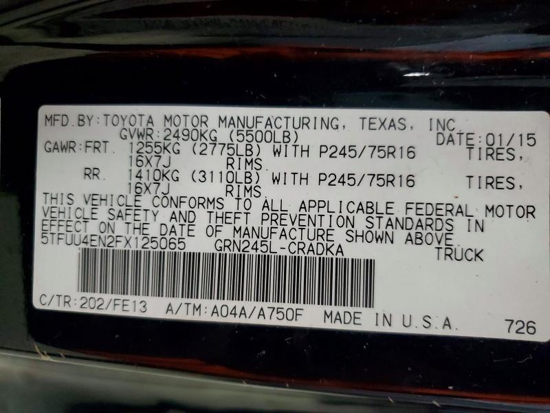 Auction sale of the 2015 Toyota Tacoma, vin: 5TFUU4EN2FX125065, lot number: 62753456
