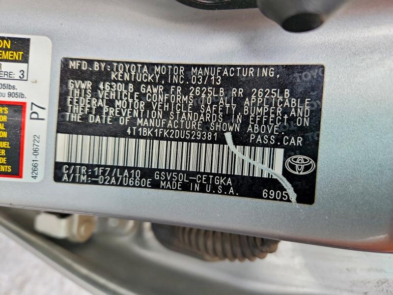 Продажа на аукционе авто 2013 Toyota Camry, vin: 4T1BK1FK2DU529381, номер лота: 60248716