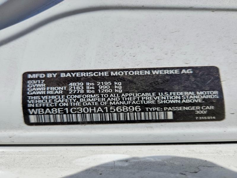2017 Bmw 330e მანქანა იყიდება აუქციონზე, vin: WBA8E1C30HA156896, აუქციონის ნომერი: 60702146