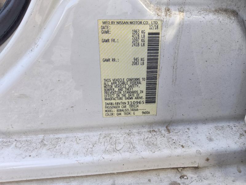 61747606 :رقم المزاد ، 1N4BL4BV7KN310965 vin ، 2019 Nissan Altima مزاد بيع