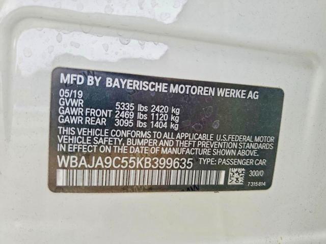 60950006 :رقم المزاد ، WBAJA9C55KB399635 vin ، 2019 Bmw 530e مزاد بيع