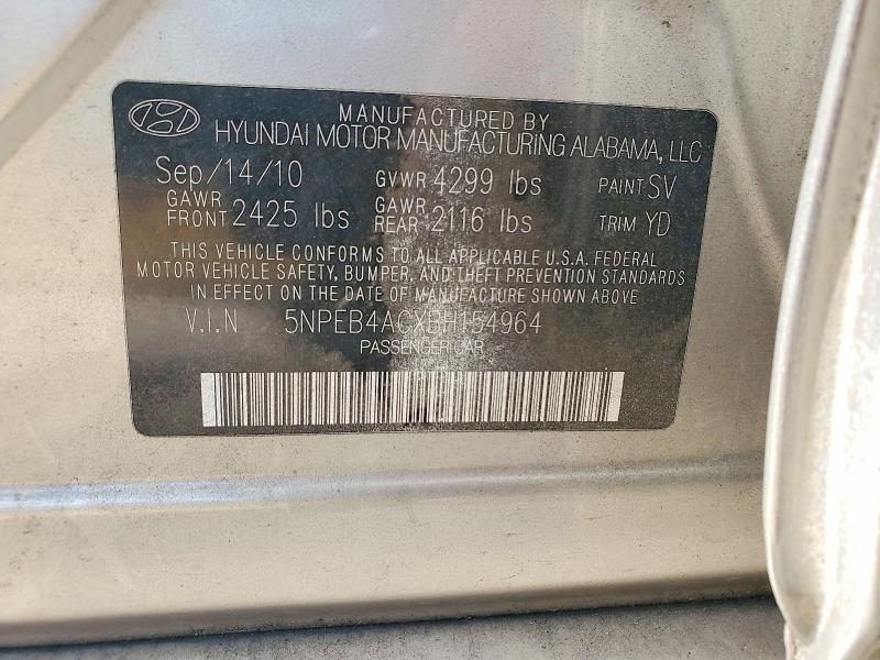 Продажа на аукционе авто 2011 Hyundai Sonata, vin: 5NPEB4ACXBH154964, номер лота: 61939886