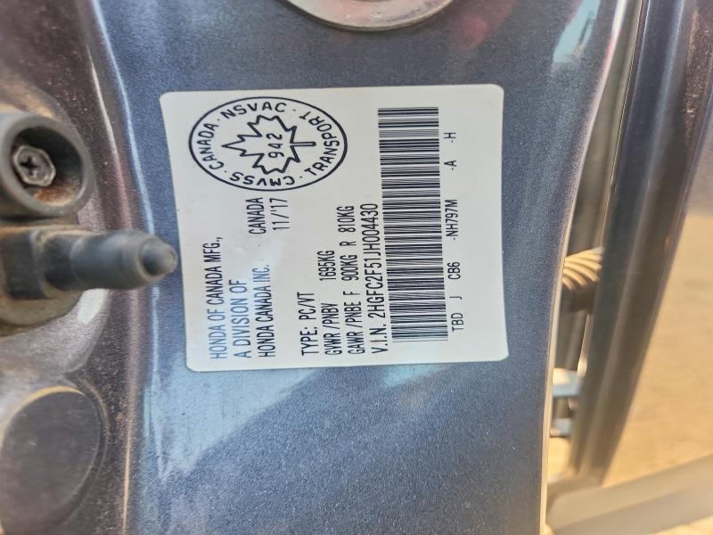 2018 Honda Civic მანქანა იყიდება აუქციონზე, vin: 2HGFC2F51JH004430, აუქციონის ნომერი: 62082036