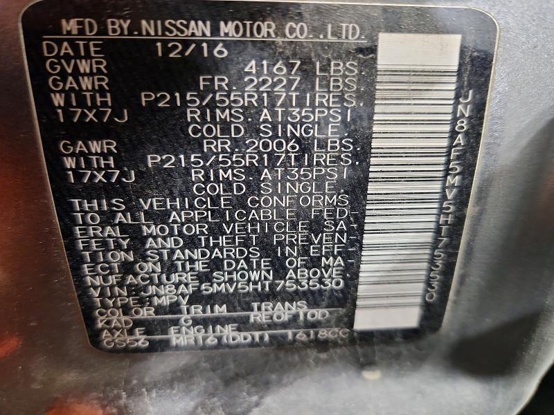 Продаж на аукціоні авто 2017 Nissan Juke, vin: JN8AF5MV5HT753530, номер лоту: 62142426