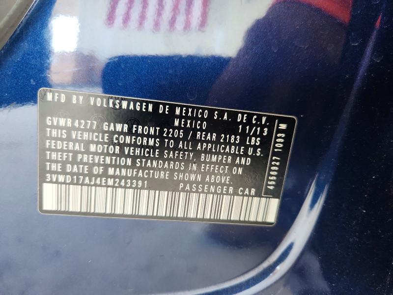 60821176 :رقم المزاد ، 3VWD17AJ4EM243391 vin ، 2014 Volkswagen Jetta مزاد بيع