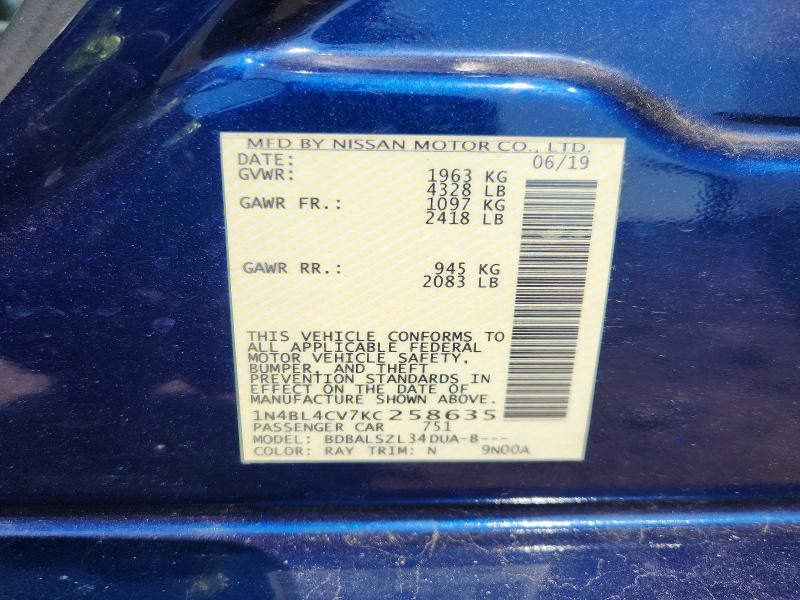 Продаж на аукціоні авто 2019 Nissan Altima, vin: 1N4BL4CV7KC258635, номер лоту: 63518286