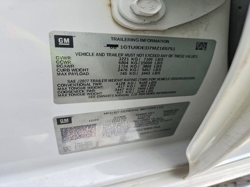 Aukcja sprzedaży 2021 Gmc Sierra, vin: 1GTU9DED7MZ165751, numer aukcji: 59688126