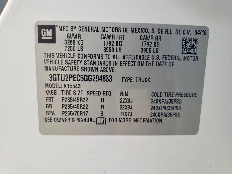 Продажа на аукционе авто 2016 Gmc Sierra, vin: 3GTU2PEC5GG294833, номер лота: 62258546