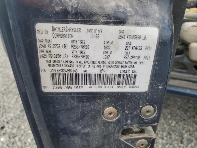 61509026 :رقم المزاد ، 1J4GL58K63W587146 vin ، 2003 Jeep Liberty مزاد بيع