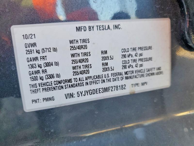 Aukcja sprzedaży 2021 Tesla Model Y, vin: 5YJYGDEE3MF278182, numer aukcji: 61192236