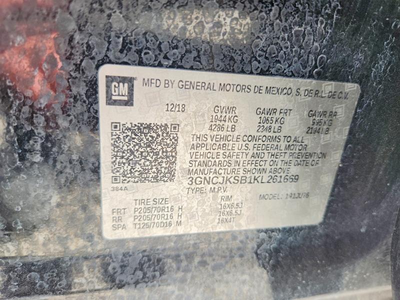 2019 Chevrolet Trax მანქანა იყიდება აუქციონზე, vin: 3GNCJKSB1KL261669, აუქციონის ნომერი: 60369996