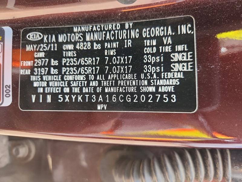 Продажа на аукционе авто 2012 Kia Sorento, vin: 5XYKT3A16CG202753, номер лота: 59725656