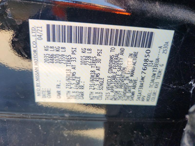 55403276 :رقم المزاد ، 5N1AT3BA5MC760850 vin ، 2021 Nissan Rogue مزاد بيع