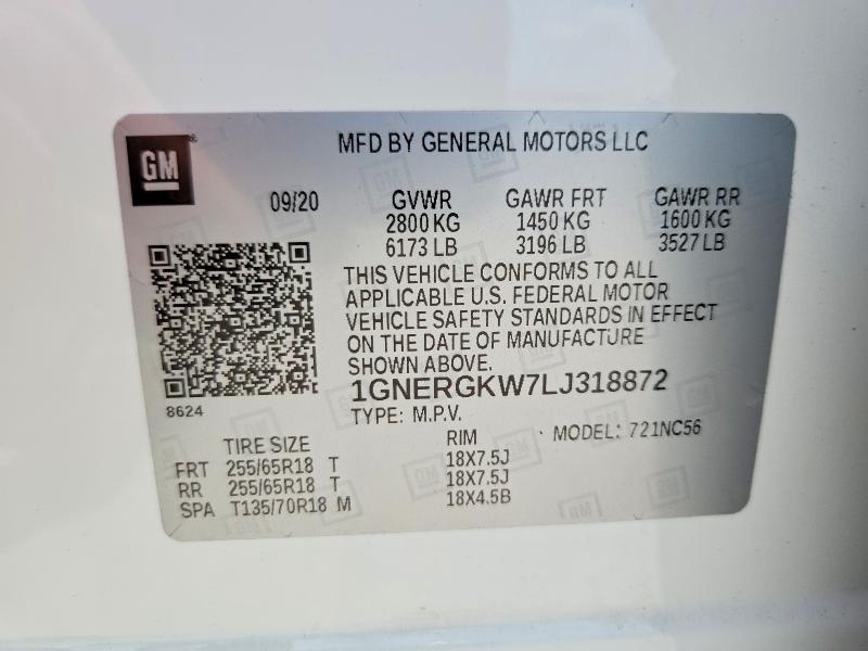 Продаж на аукціоні авто 2020 Chevrolet Traverse, vin: 1GNERGKW7LJ318872, номер лоту: 62489766