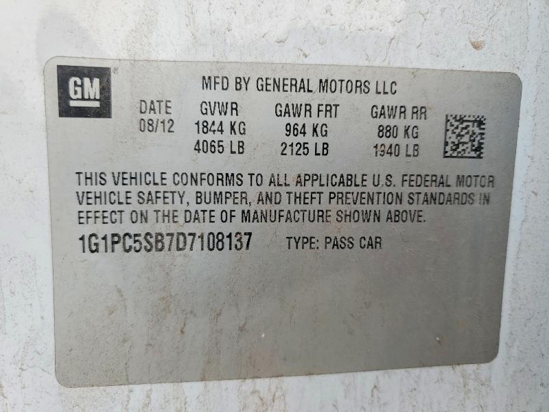 61417806 :رقم المزاد ، 1G1PC5SB7D7108137 vin ، 2013 Chevrolet Cruze مزاد بيع