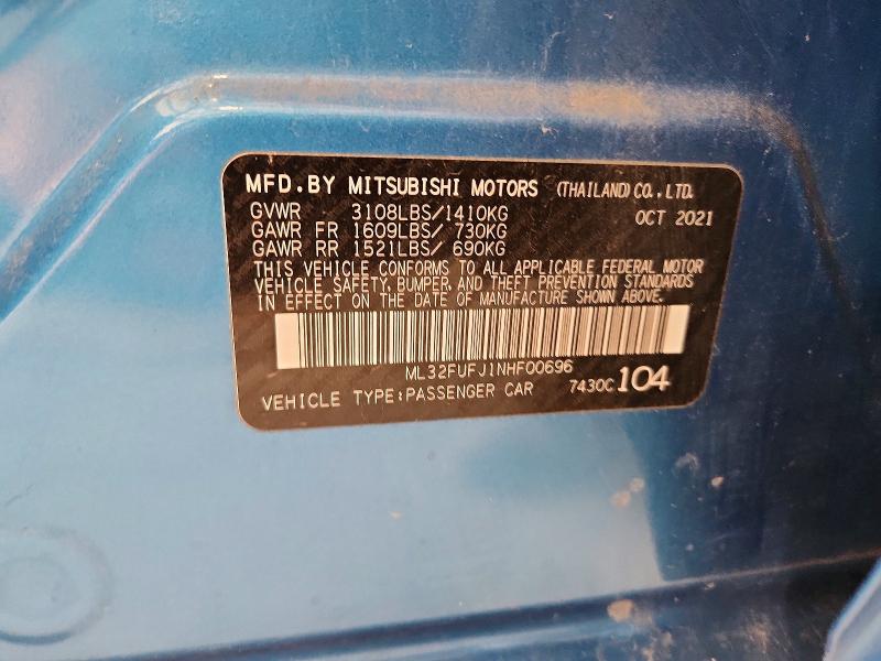 Aukcja sprzedaży 2022 Mitsubishi Mirage, vin: ML32FUFJ1NHF00696, numer aukcji: 61682756