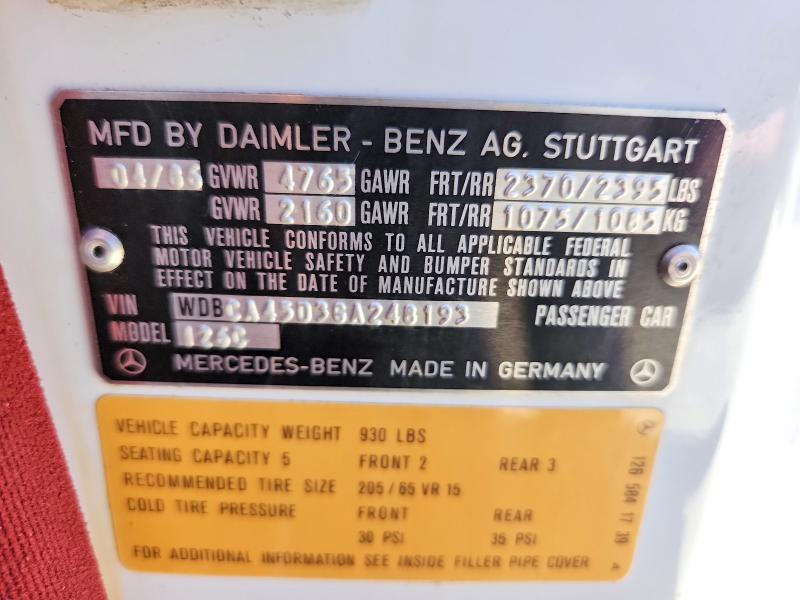 Продажа на аукционе авто 1986 Mercedes-benz 560, vin: WDBCA45D3GA248193, номер лота: 59872216
