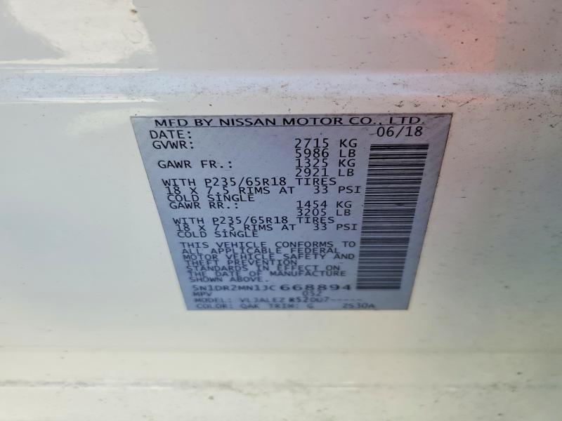62567836 :رقم المزاد ، 5N1DR2MN1JC668894 vin ، 2018 Nissan Pathfinder مزاد بيع