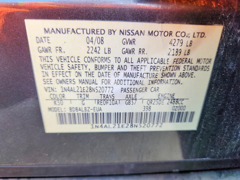Продаж на аукціоні авто 2008 Nissan Altima, vin: 1N4AL21E28N520772, номер лоту: 60020516
