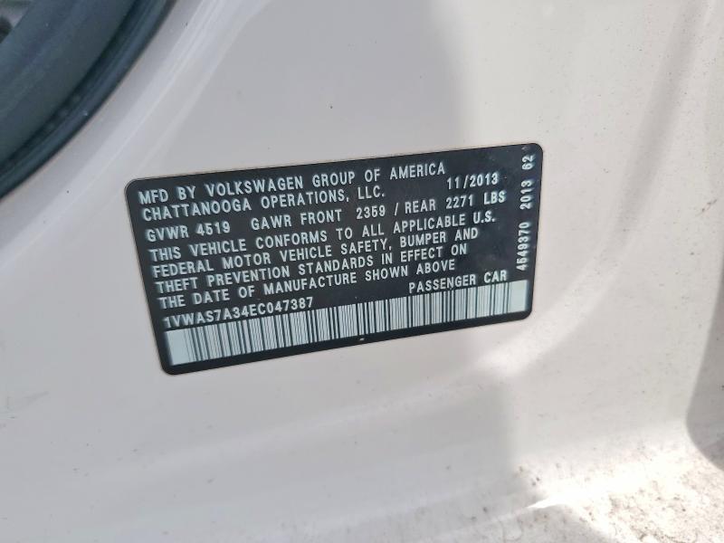 63518796 :رقم المزاد ، 1VWAS7A34EC047387 vin ، 2014 Volkswagen Passat مزاد بيع