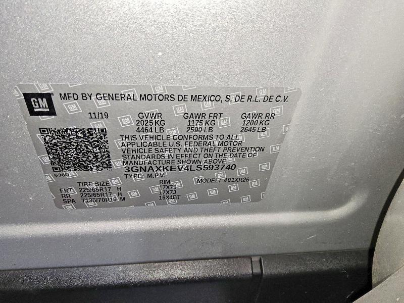 58832516 :رقم المزاد ، 3GNAXKEV4LS593740 vin ، 2020 Chevrolet Equinox مزاد بيع