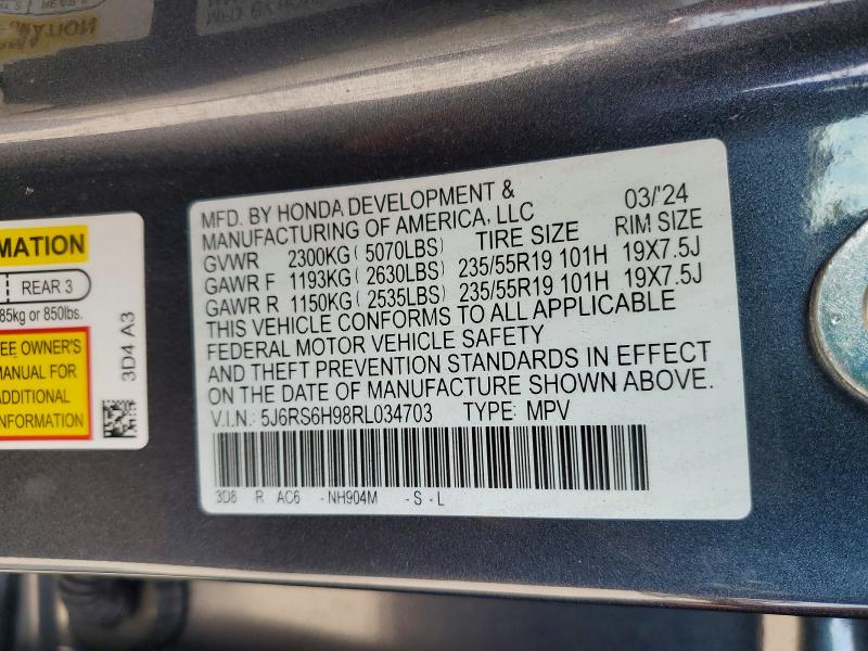 2024 Honda Cr-v მანქანა იყიდება აუქციონზე, vin: 5J6RS6H98RL034703, აუქციონის ნომერი: 62317346