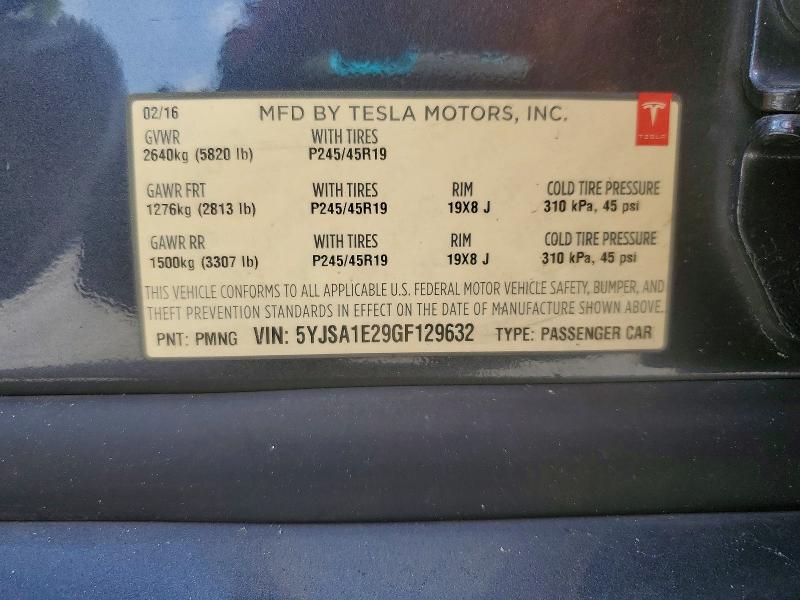 60761266 :رقم المزاد ، 5YJSA1E29GF129632 vin ، 2016 Tesla Model S مزاد بيع