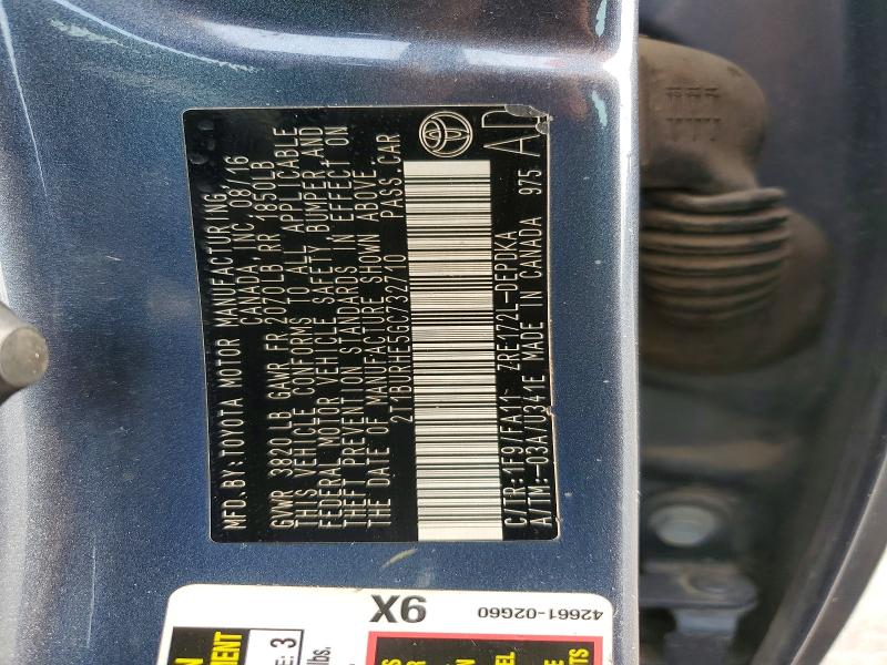 62934206 :رقم المزاد ، 2T1BURHE5GC732710 vin ، 2016 Toyota Corolla مزاد بيع