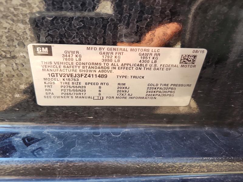 Aukcja sprzedaży 2015 Gmc Sierra, vin: 1GTV2VEJ3FZ411489, numer aukcji: 61222086
