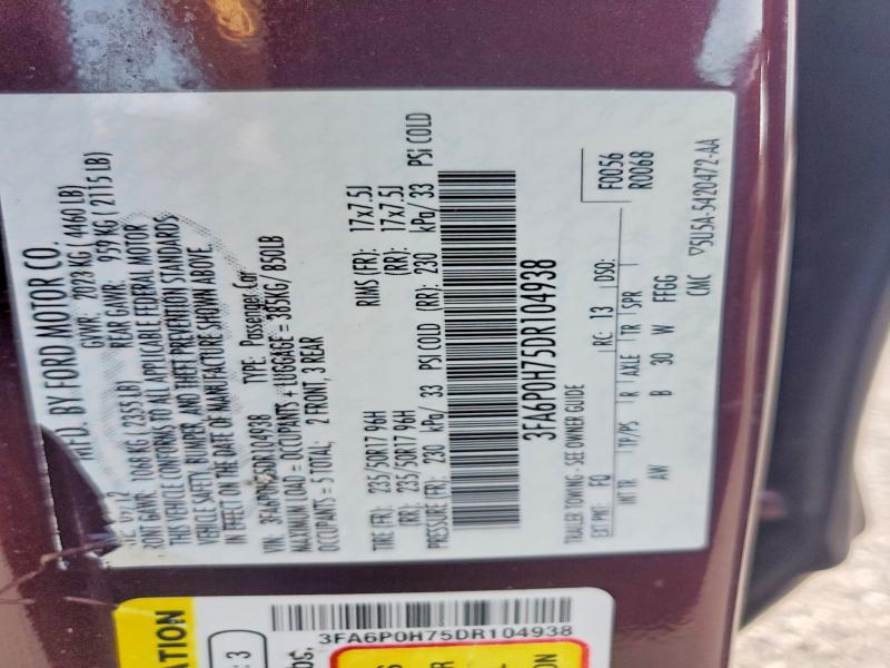 Продаж на аукціоні авто 2013 Ford Fusion, vin: 3FA6P0H75DR104938, номер лоту: 60842826