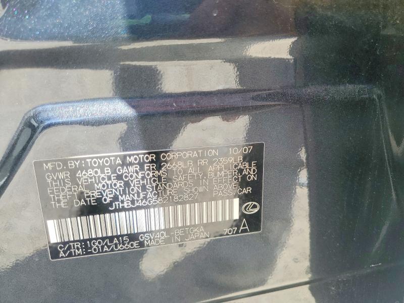 Продажа на аукционе авто 2008 Lexus Es, vin: JTHBJ46G582182827, номер лота: 63412306