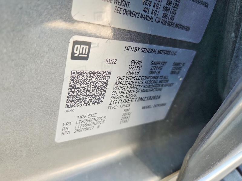59793156 :رقم المزاد ، 1GTU9EET2NZ192614 vin ، 2022 Gmc Sierra Limited مزاد بيع