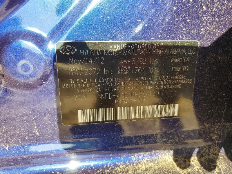 2013 Hyundai Elantra მანქანა იყიდება აუქციონზე, vin: 5NPDH4AE4DH254170, აუქციონის ნომერი: 62910226