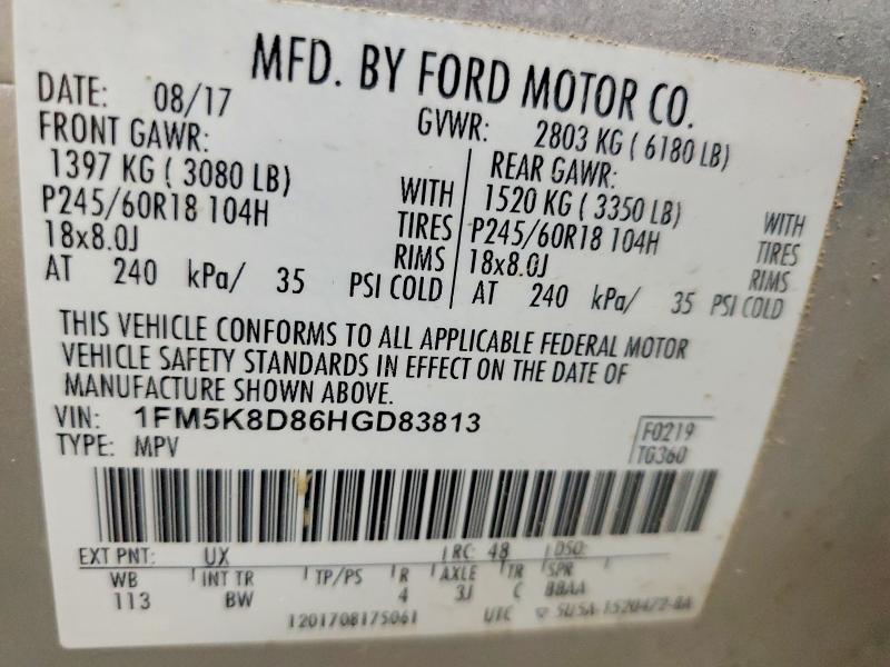 59177026 :رقم المزاد ، 1FM5K8D86HGD83813 vin ، 2017 Ford Explorer مزاد بيع