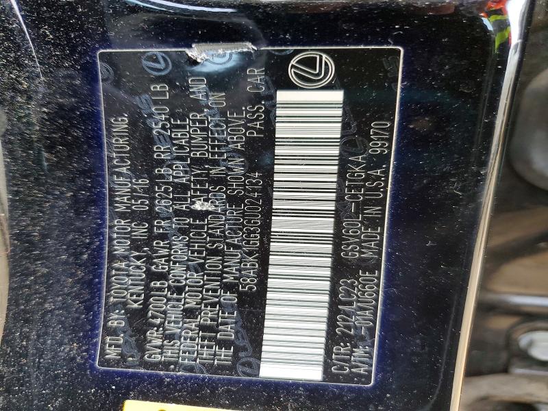 Aukcja sprzedaży 2016 Lexus Es, vin: 58ABK1GG3GU024134, numer aukcji: 60667216