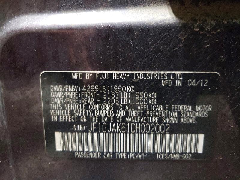 Aukcja sprzedaży 2013 Subaru Impreza, vin: JF1GJAK61DH002002, numer aukcji: 62261596