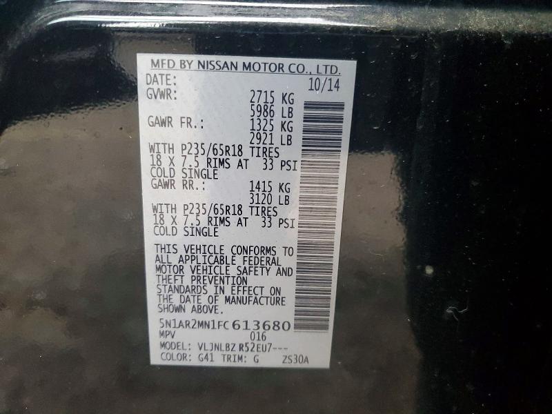 Auction sale of the 2015 Nissan Pathfinder, vin: 5N1AR2MN1FC613680, lot number: 62815526
