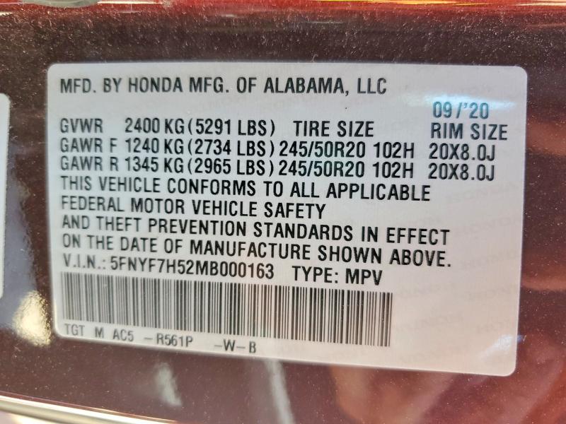 Aukcja sprzedaży 2021 Honda Passport, vin: 5FNYF7H52MB000163, numer aukcji: 60251776