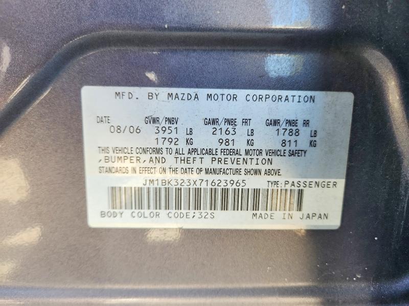 59906296 :رقم المزاد ، JM1BK323X71623965 vin ، 2007 Mazda 3 مزاد بيع