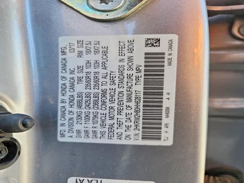 62833646 :رقم المزاد ، 2HKRW2H80HH628117 vin ، 2017 Honda Cr-v مزاد بيع
