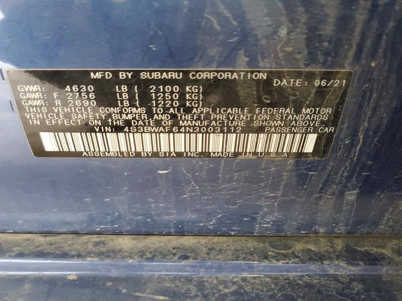 Продажа на аукционе авто 2022 Subaru Legacy, vin: 4S3BWAF64N3003112, номер лота: 61399316