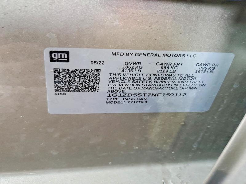61179606 :رقم المزاد ، 1G1ZD5ST7NF159112 vin ، 2022 Chevrolet Malibu مزاد بيع