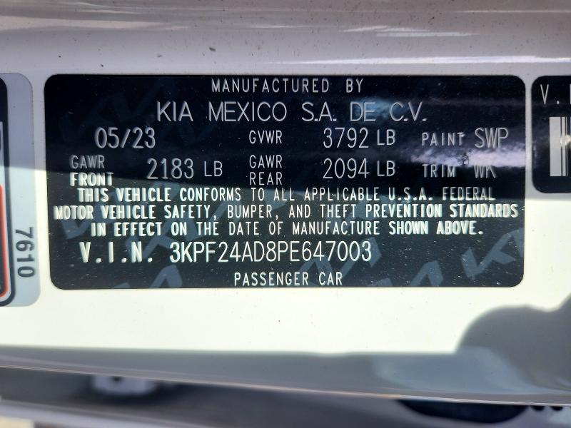 62153206 :رقم المزاد ، 3KPF24AD8PE647003 vin ، 2023 Kia Forte مزاد بيع