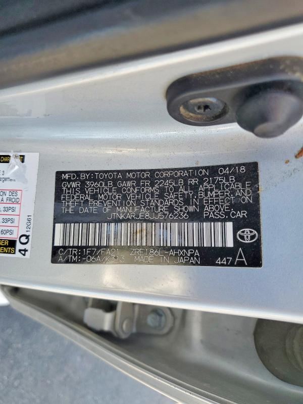 Aukcja sprzedaży 2018 Toyota Corolla Im, vin: JTNKARJE8JJ576236, numer aukcji: 60225656