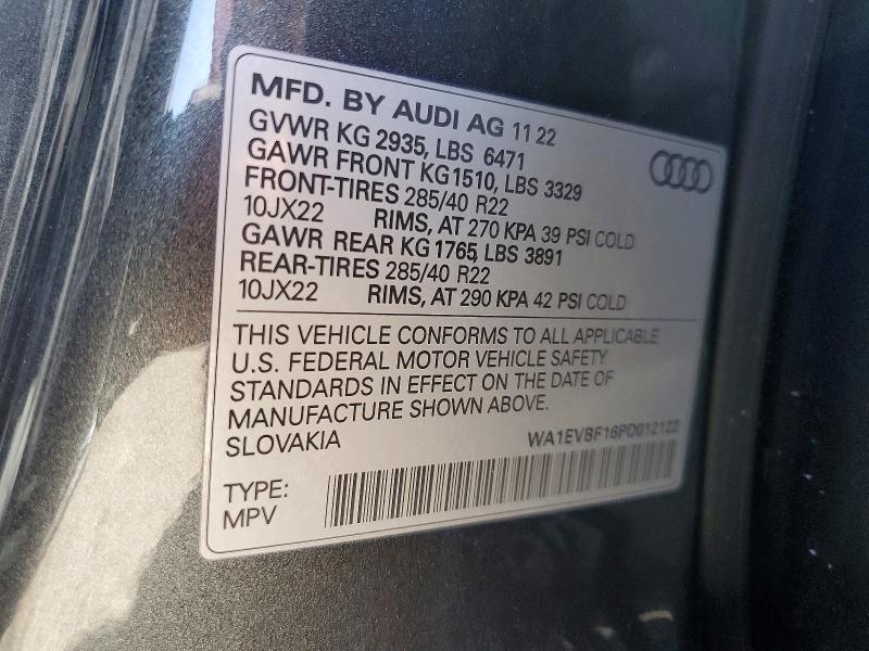 Aukcja sprzedaży 2023 Audi Q8, vin: WA1EVBF16PD012122, numer aukcji: 63250286