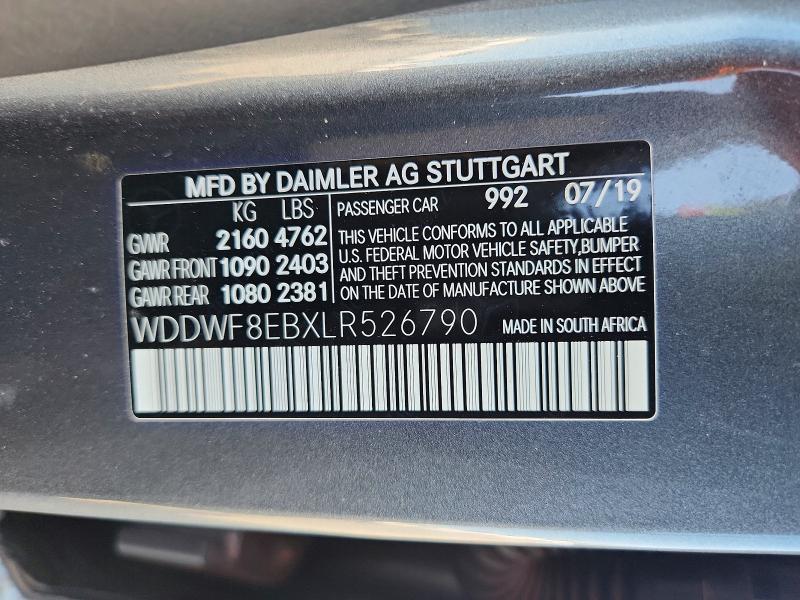 62124636 :رقم المزاد ، WDDWF8EBXLR526790 vin ، 2020 Mercedes-benz C مزاد بيع